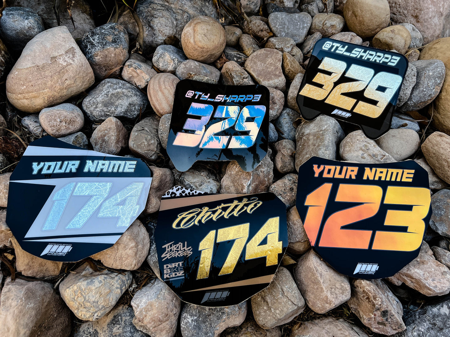 Metallic Sur-Ron Front Plate Decals, Custom Name and Number Plate, ODI MTB Plate Decals