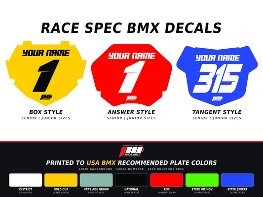 Race Spec BMX Plate Decals | Custom Name / Number | Senior & Junior Sizes