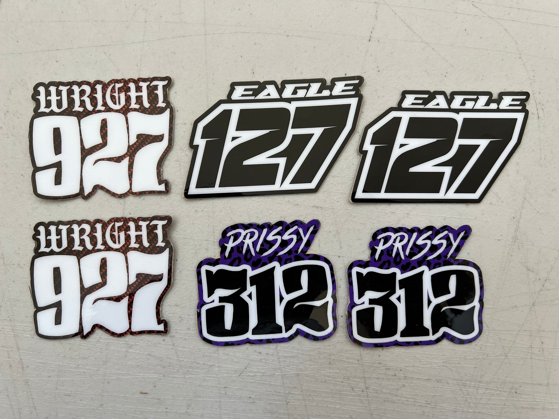 Personalized Name & Number Decal Packs, Non-laminated Custom Stickers, Custom Motorsports Decal Bundles, Personalized Sticker Packs