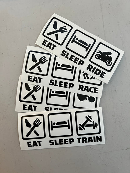 Eat Sleep Train Decals, Eat Sleep Mx Decals, Eat Sleep Ride Decals, Waterproof Stickers
