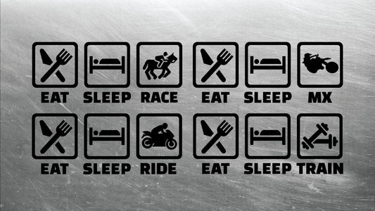 Eat Sleep Train Decals, Eat Sleep Mx Decals, Eat Sleep Ride Decals, Waterproof Stickers