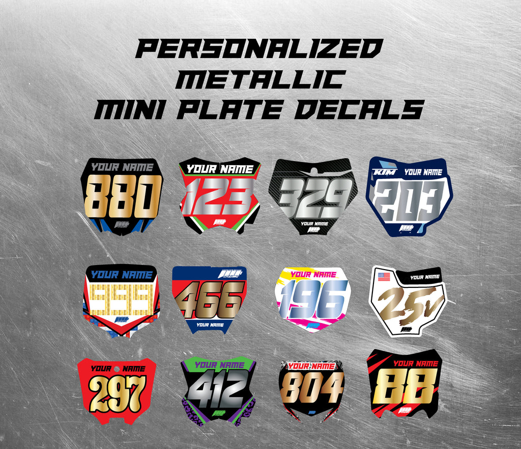 Metallic Mini Plate Decals, Metallic Number Plate decal, Motocross Plate Decals, Waterproof Decals, Metallic Number Decals