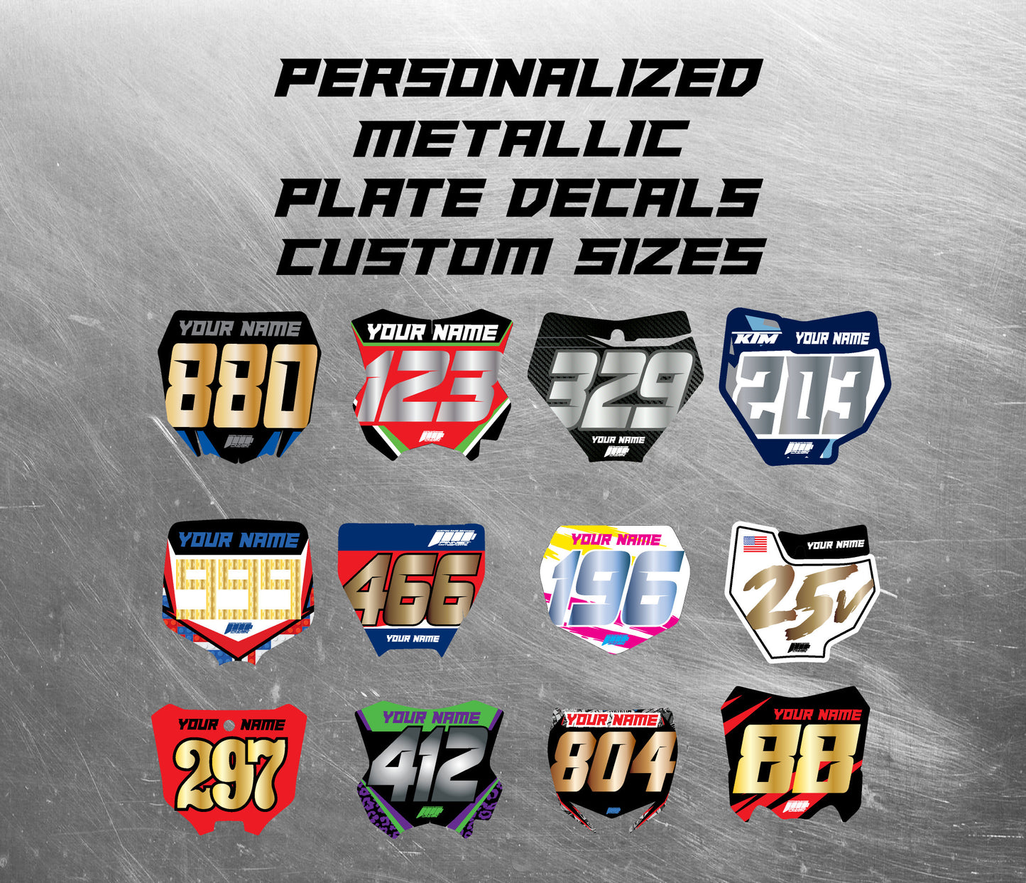 Personalized Metallic Number Plate Decals, Custom Plate decal, Motocross Plate Decals, Waterproof Decals, Number Decals, Any size