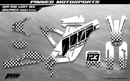 Checkered Sur-Ron Light Bee Graphics, Pinned Style Sur-Ron Light Bee Full Graphics Kit, Custom Sur-Ron Light Bee Graphics