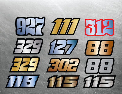 Metallic Custom Number Decals, Metallic Waterproof Racing Stickers, Gold Motorsports Decals, Holographic Stickers