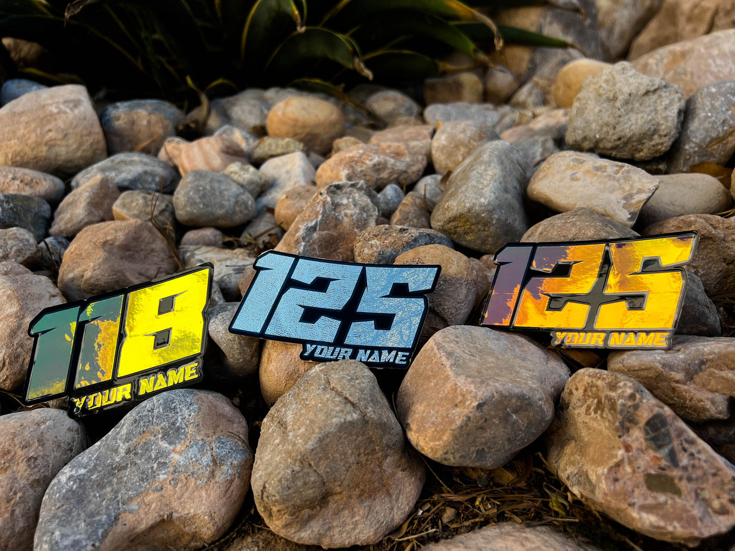 Metallic Name & Number Decals, Metallic Waterproof Metallic Stickers, Gold Motorsports Decals, Holographic Stickers