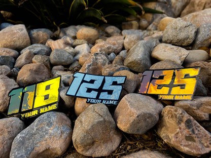 Metallic Name & Number Decals, Metallic Waterproof Metallic Stickers, Gold Motorsports Decals, Holographic Stickers