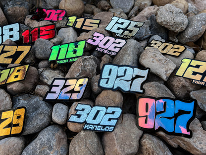 Metallic Name & Number Decals, Metallic Waterproof Metallic Stickers, Gold Motorsports Decals, Holographic Stickers