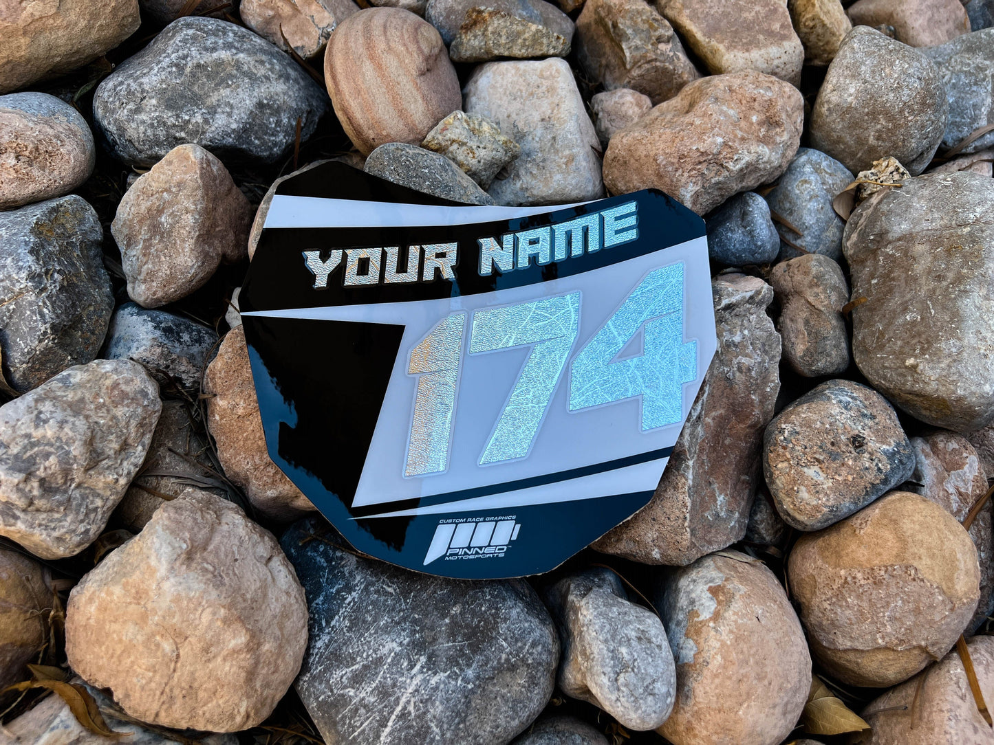 Metallic Sur-Ron Front Plate Decals, Custom Name and Number Plate, ODI MTB Plate Decals