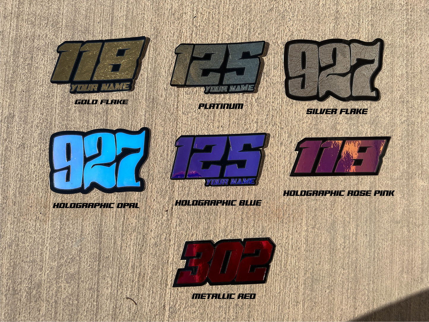 Metallic Sur-Ron Front Plate Decals, Custom Name and Number Plate, ODI MTB Plate Decals
