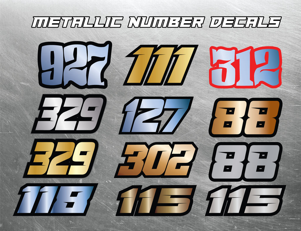 Metallic Custom Number Decals, Metallic Waterproof Racing Stickers, Gold Motorsports Decals, Holographic Stickers