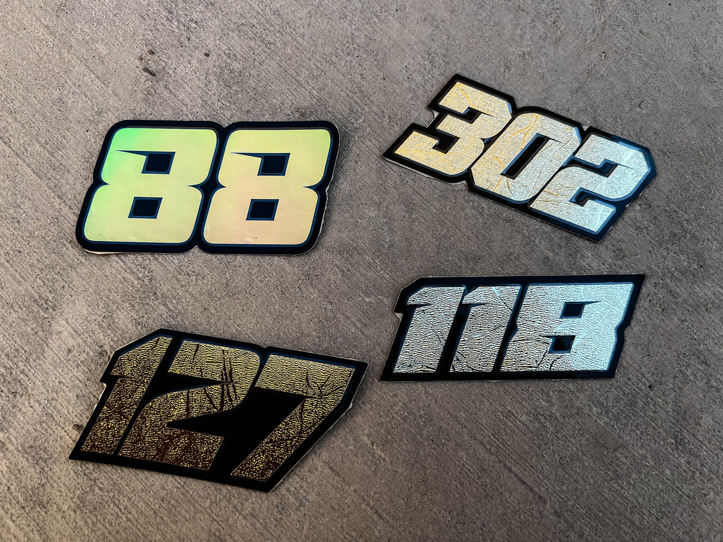 Metallic Custom Number Decals, Metallic Waterproof Racing Stickers, Gold Motorsports Decals, Holographic Stickers