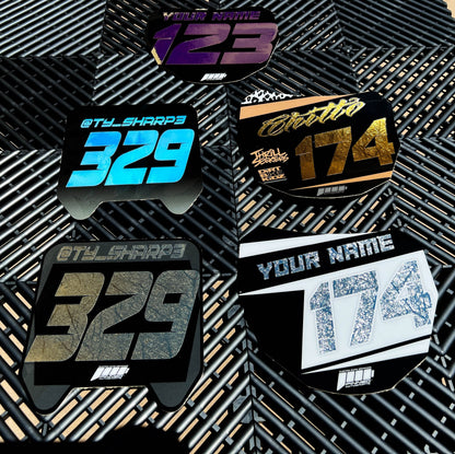 Metallic Sur-Ron Front Plate Decals, Custom Name and Number Plate, ODI MTB Plate Decals