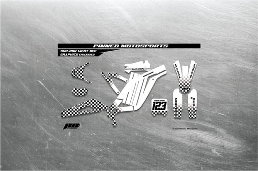 Checkered Sur-Ron Light Bee Graphics, Pinned Style Sur-Ron Light Bee Full Graphics Kit, Custom Sur-Ron Light Bee Graphics