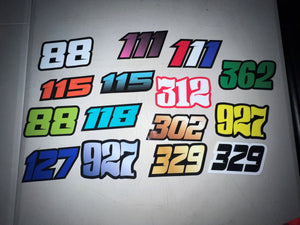 Personalized Number Decal Packs, Non-laminated Custom Stickers, Custom Motorsports Decal Bundles, Personalized Sticker Packs