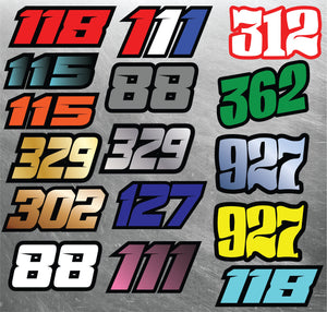 Personalized Number Decal Packs, Non-laminated Custom Stickers, Custom Motorsports Decal Bundles, Personalized Sticker Packs