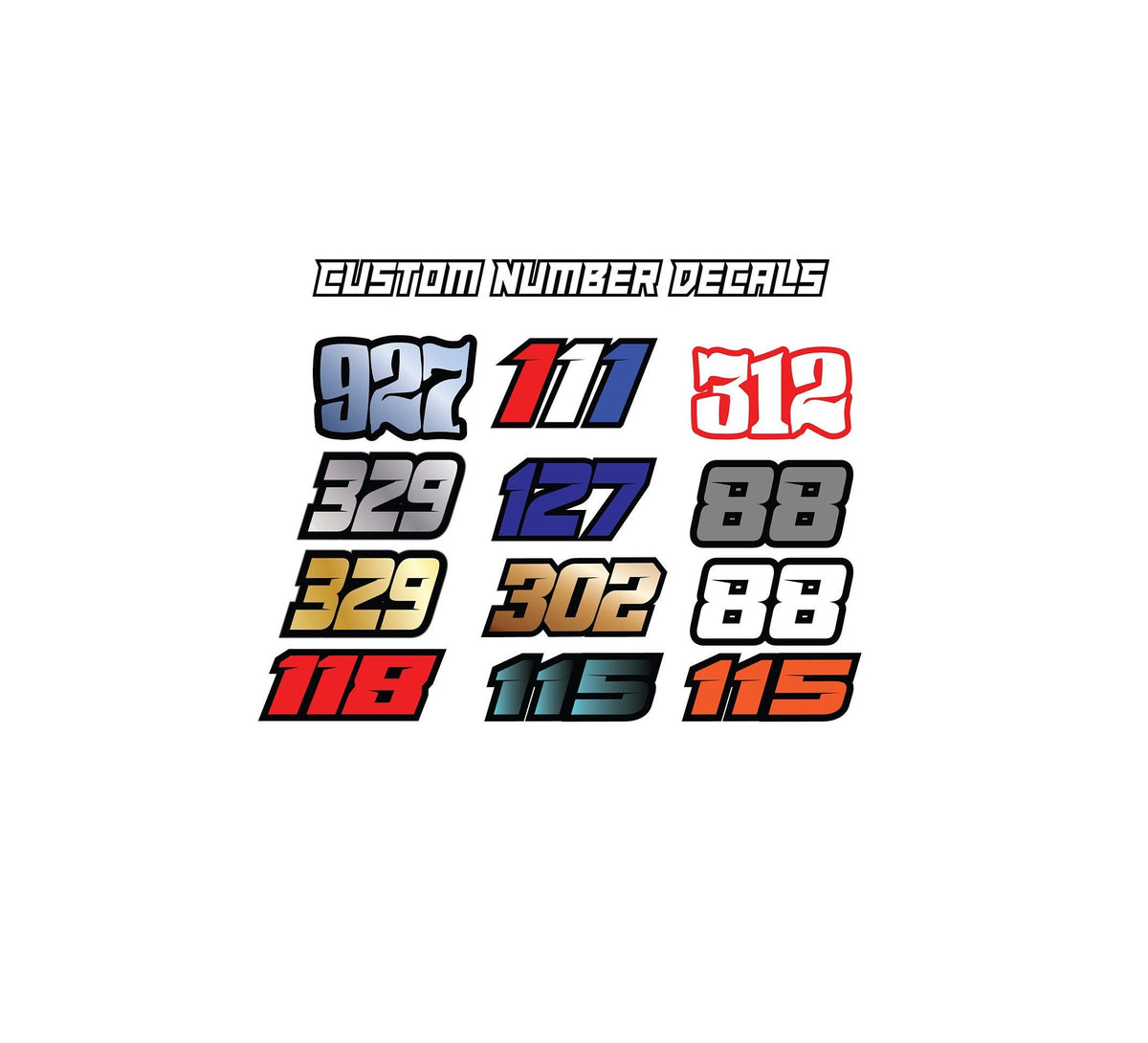 Personalized Number Decal Packs, Non-laminated Custom Stickers, Custom Motorsports Decal Bundles, Personalized Sticker Packs