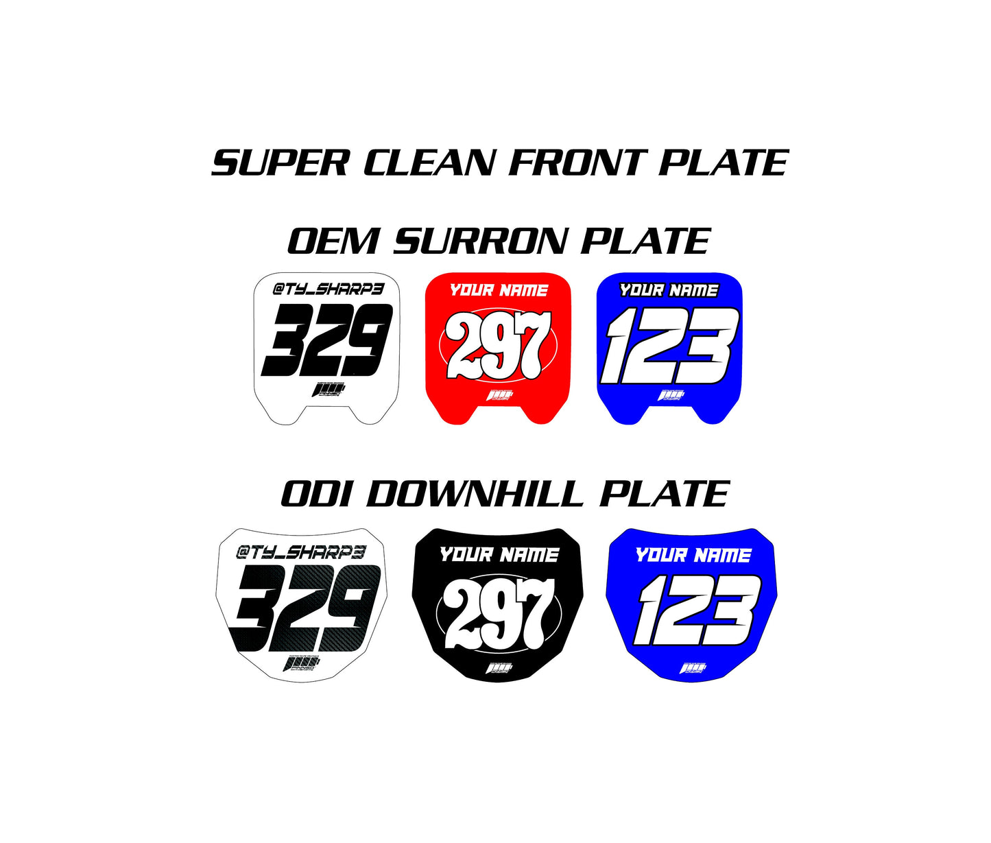 Super Clean Sur-Ron Front Plate Decals, Personalized Name and Number Plate, ODI MTB Plate Decals