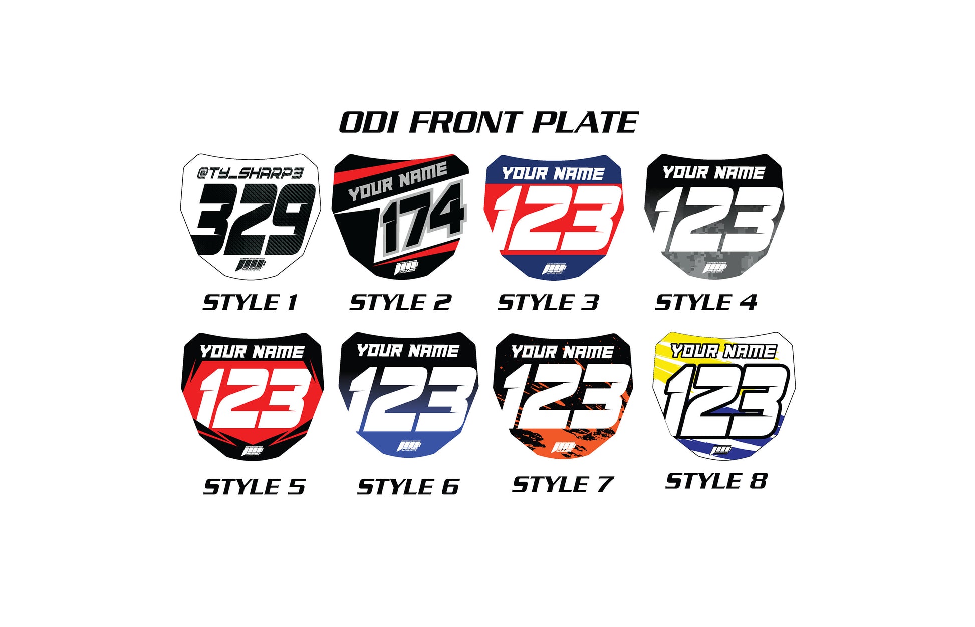 Chrome ODI Downhill Front Plate Decals, Chrome Name Number Plate decals, Fulll Color Chrome ODI MTB Plate Decals