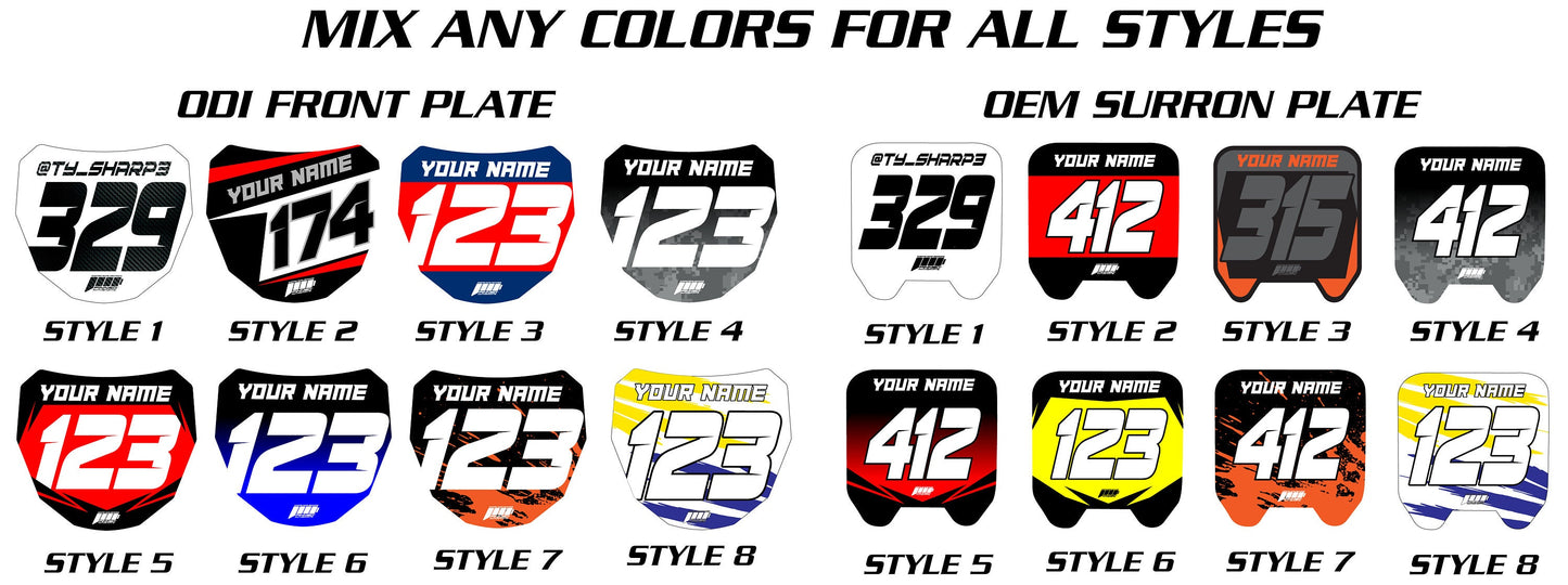 Metallic Sur-Ron Front Plate Decals, Custom Name and Number Plate, ODI MTB Plate Decals