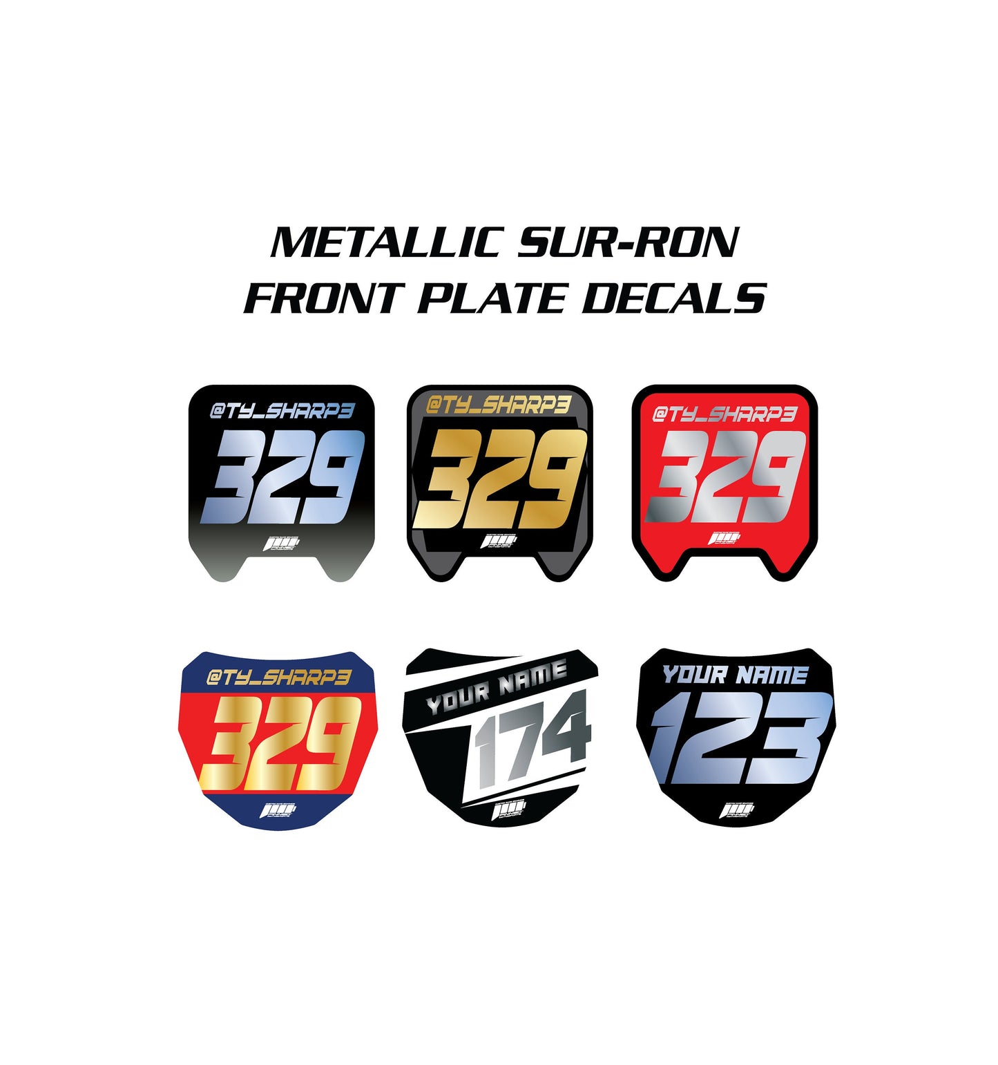 Metallic Sur-Ron Front Plate Decals, Custom Name and Number Plate, ODI MTB Plate Decals