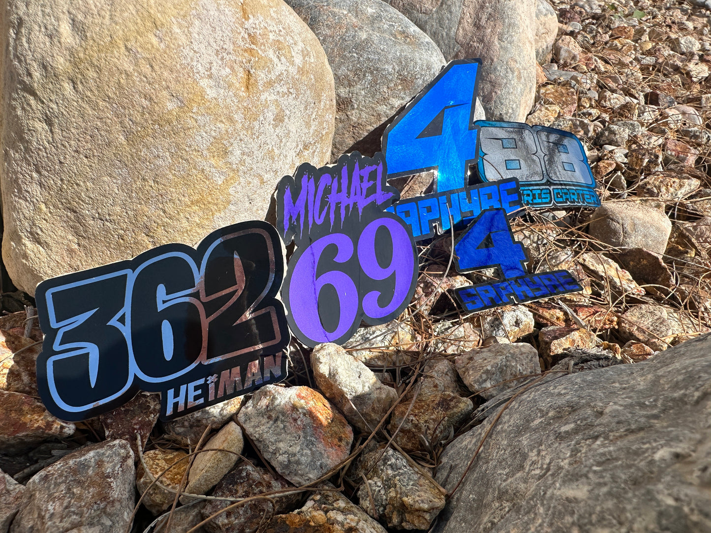 Chrome Name & Number Decals, Metallic Waterproof Racing Stickers, Gold Motorsports Decals