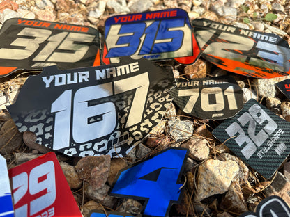 Chrome Name & Number Decals, Metallic Waterproof Racing Stickers, Gold Motorsports Decals