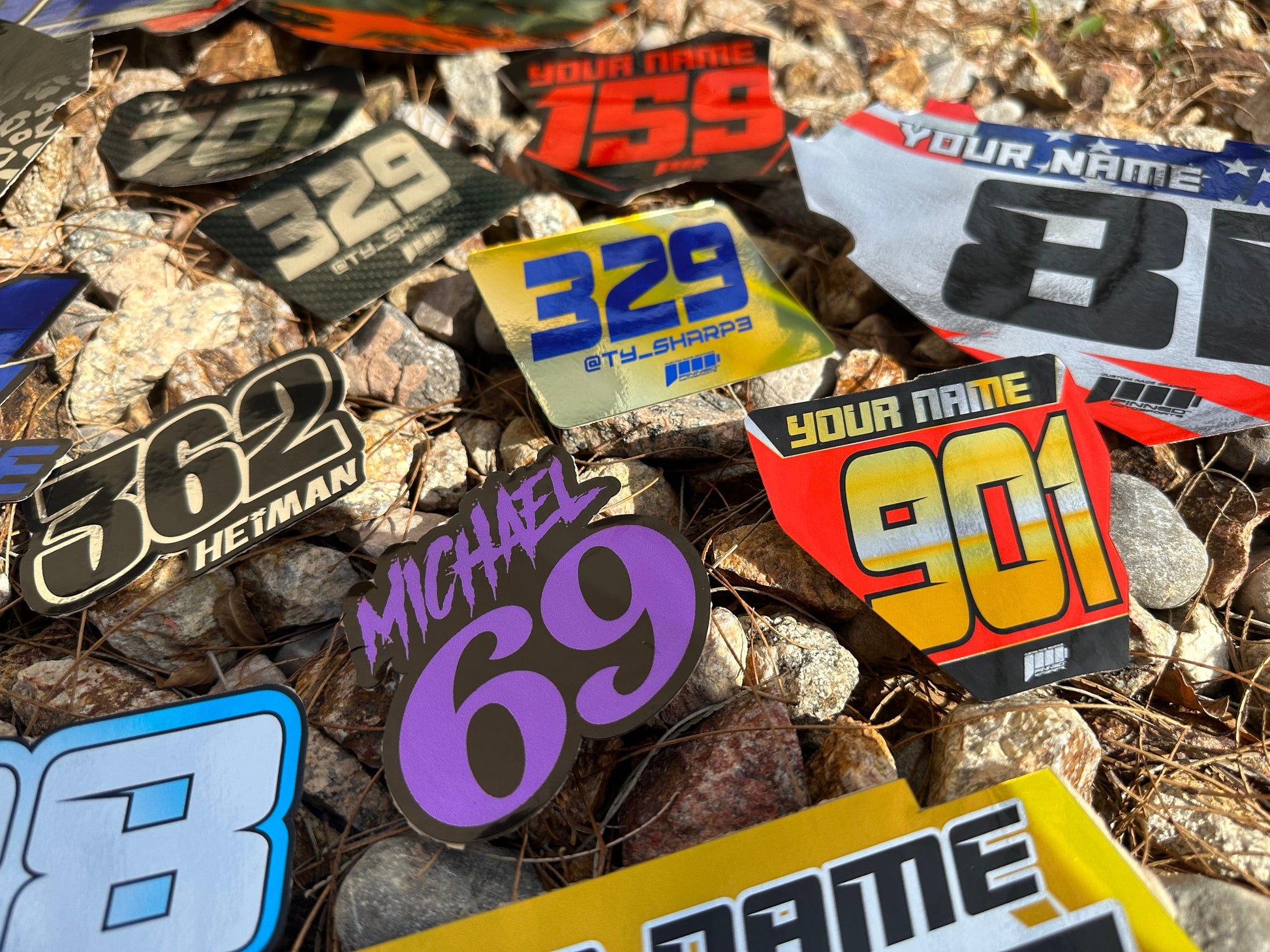 Chrome Name & Number Decals, Metallic Waterproof Racing Stickers, Gold Motorsports Decals