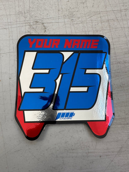 Full Color Chrome Sur-Ron Front Plate Decals, Chrome Name Number Plate decals, Metallic ODI MTB Plate Decals, Chrome Surron Decals