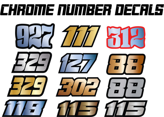 Chrome Number Decals, Metallic Waterproof Racing Stickers, Chrome Motorsports Decals