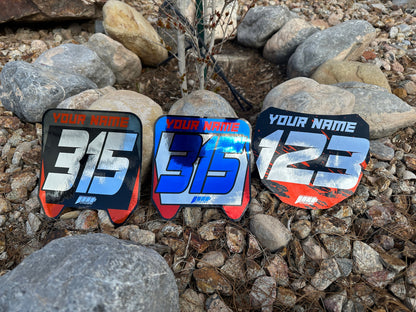 Chrome ODI Downhill Front Plate Decals, Chrome Name Number Plate decals, Fulll Color Chrome ODI MTB Plate Decals