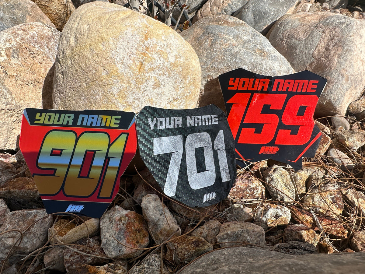 Chrome Mini Plate Decals, Metallic Number Plate decal, Chrome Motocross Plate Decals
