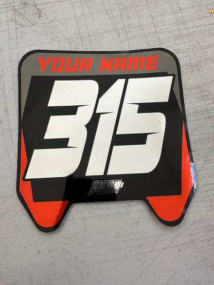Full Color Chrome Sur-Ron Front Plate Decals, Chrome Name Number Plate decals, Metallic ODI MTB Plate Decals, Chrome Surron Decals