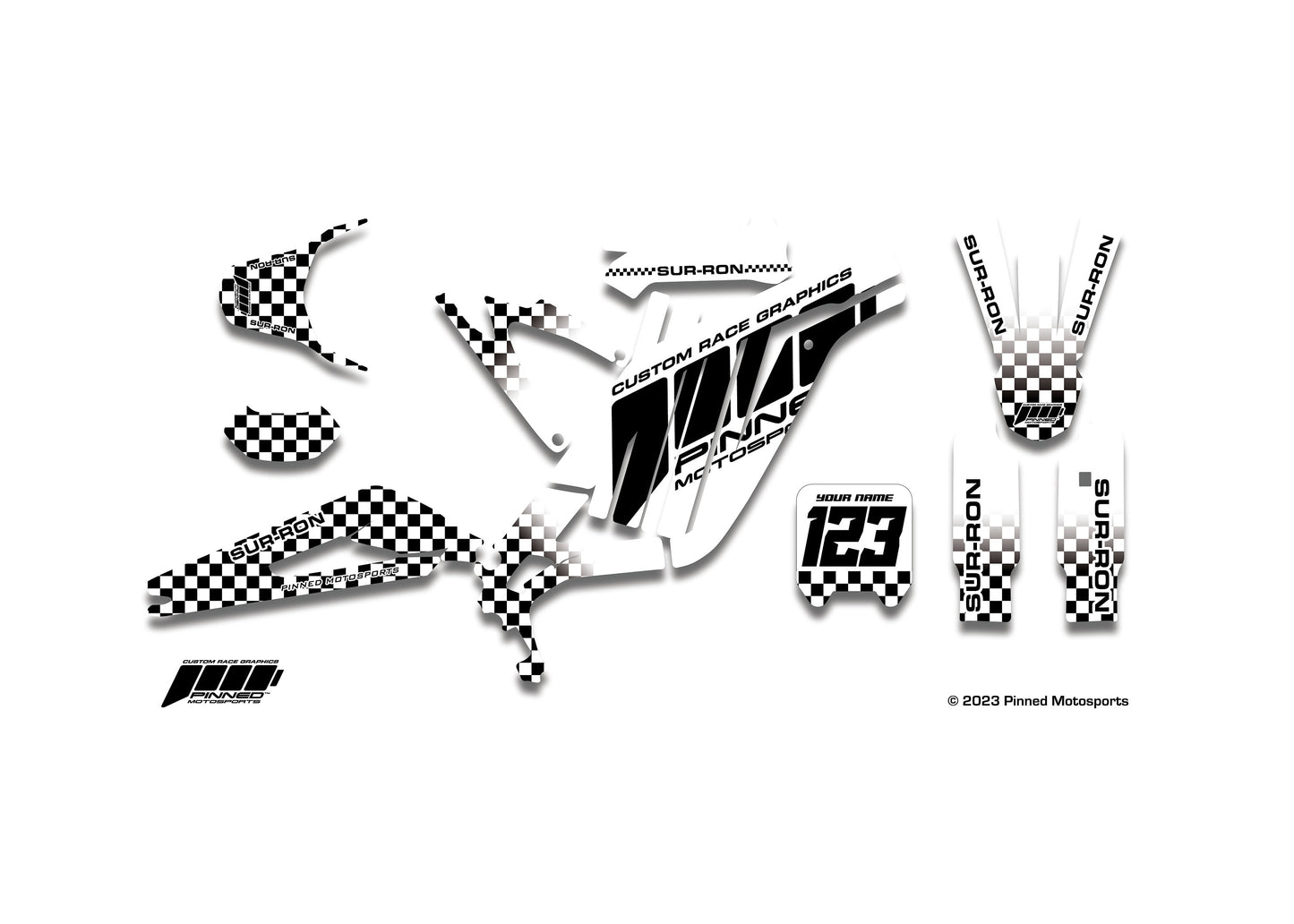 Personalized Sur-Ron Light Bee Graphics, White Checkered Sur-Ron Light Bee Full Graphics Kit, Custom Sur-Ron Light Bee Graphics