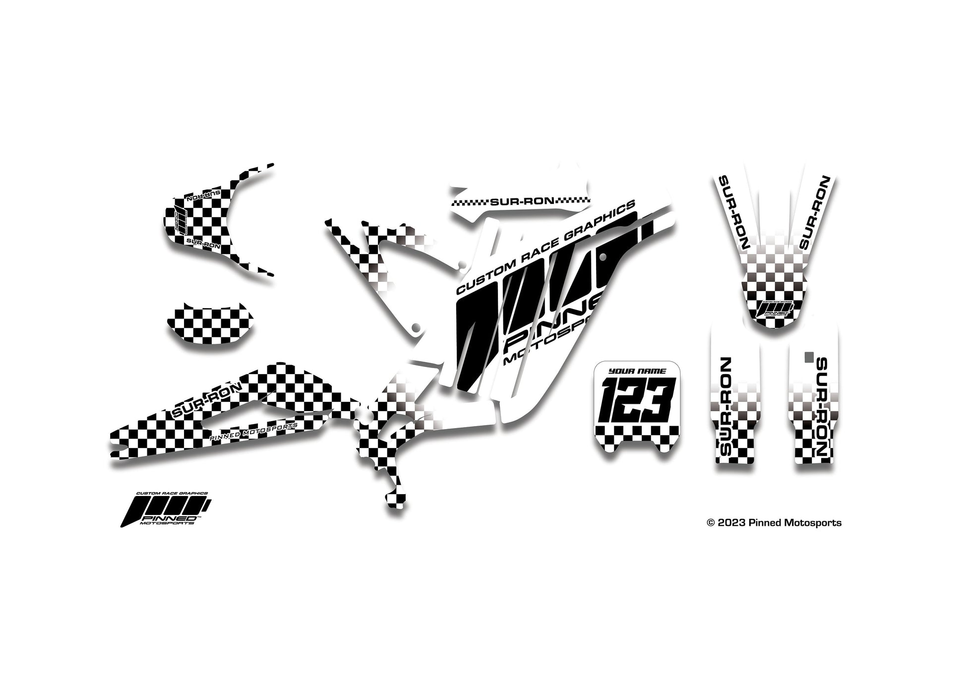 Personalized Sur-Ron Light Bee Graphics, White Checkered Sur-Ron Light Bee Full Graphics Kit, Custom Sur-Ron Light Bee Graphics