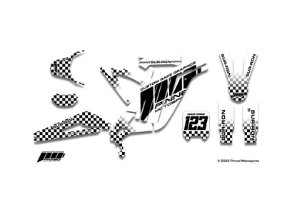 Personalized Sur-Ron Light Bee Graphics, White Checkered Sur-Ron Light Bee Full Graphics Kit, Custom Sur-Ron Light Bee Graphics