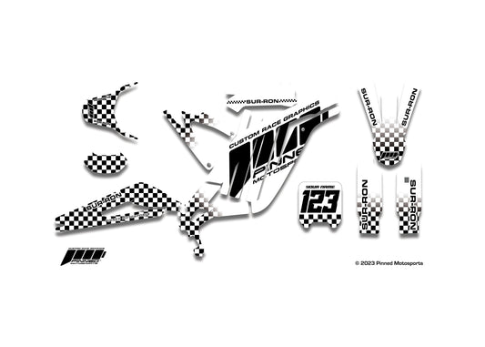 Personalized Sur-Ron Light Bee Graphics, White Checkered Sur-Ron Light Bee Full Graphics Kit, Custom Sur-Ron Light Bee Graphics