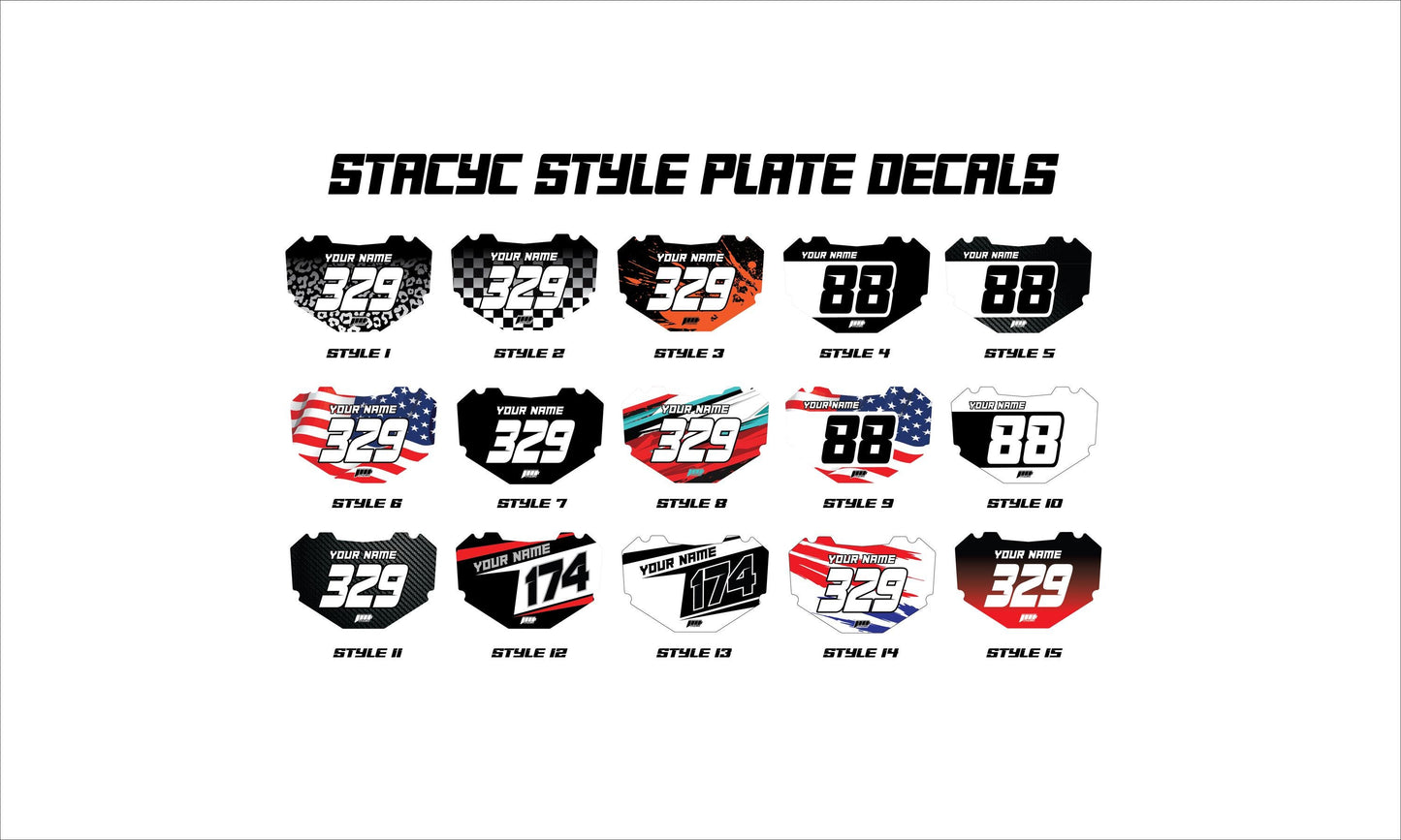 Stacyc Style Plate Graphics | Number Plate Decals | Personalized Plate Decals