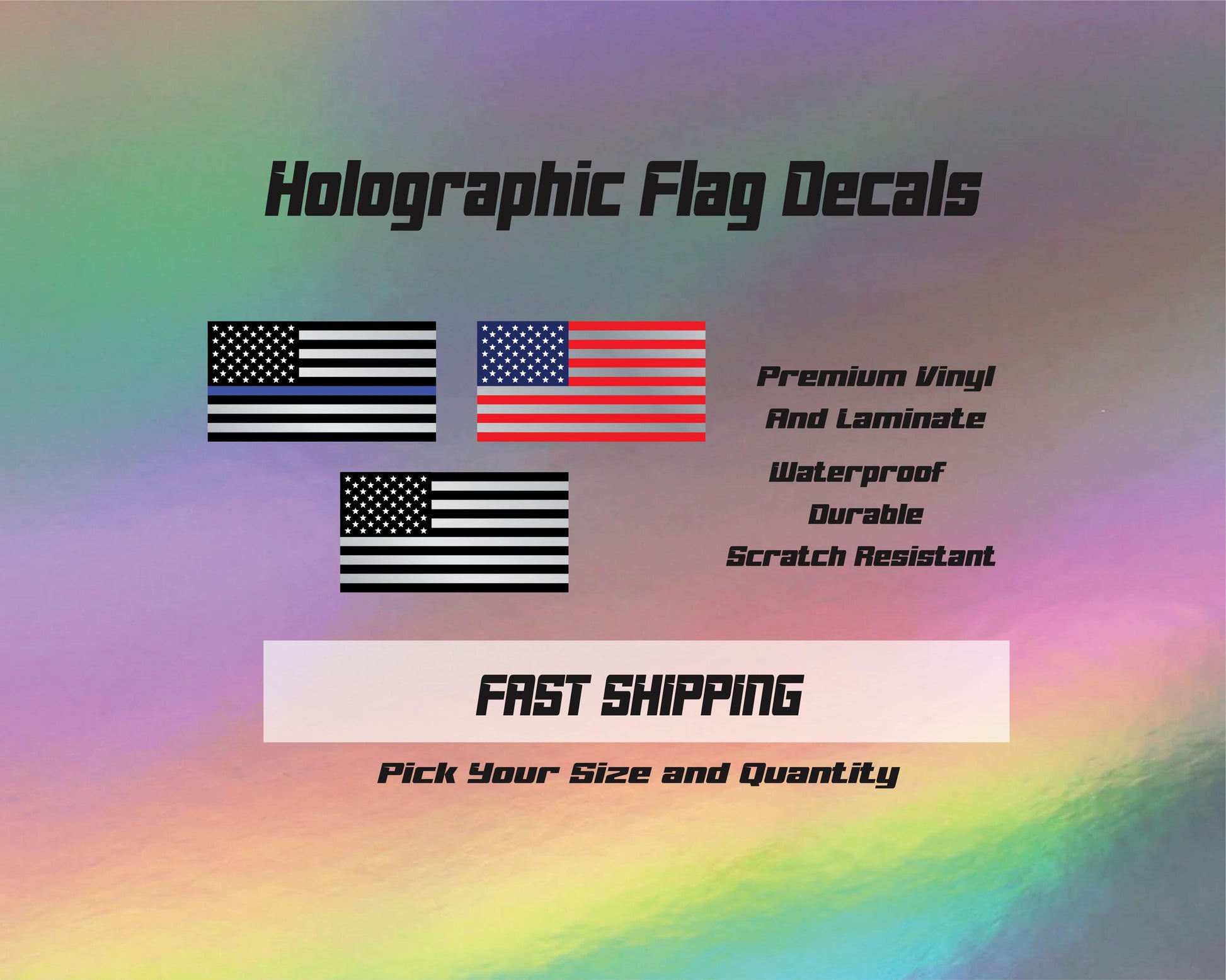 Holographic USA Flag Decal: Waterproof American Bumper Sticker