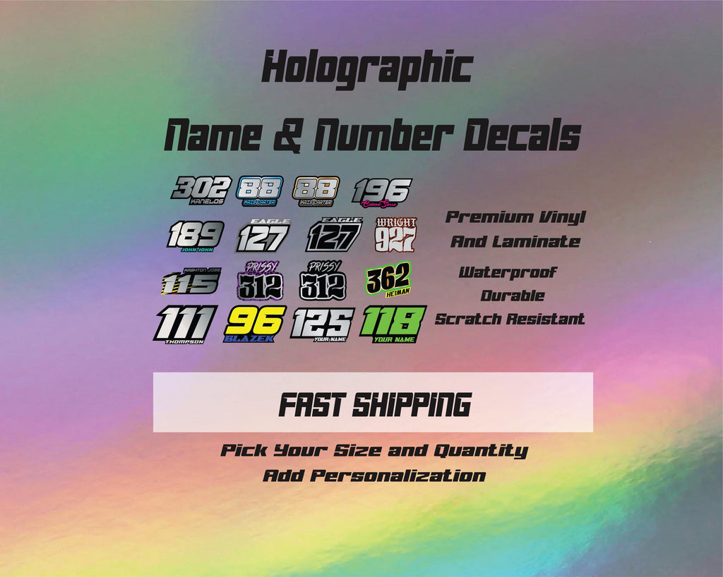Holographic Name & Number Decals, Holographic Stickers, Personalized Decal Set