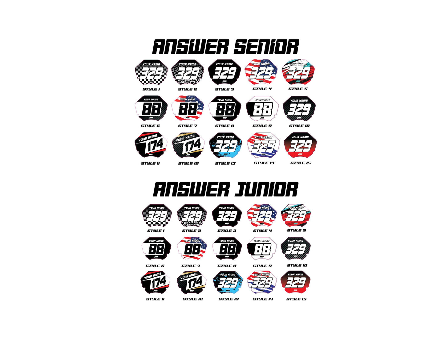 BMX Answer Style Number Plate Decals: Personalized Plates, BMX Graphics | Fast Shipping