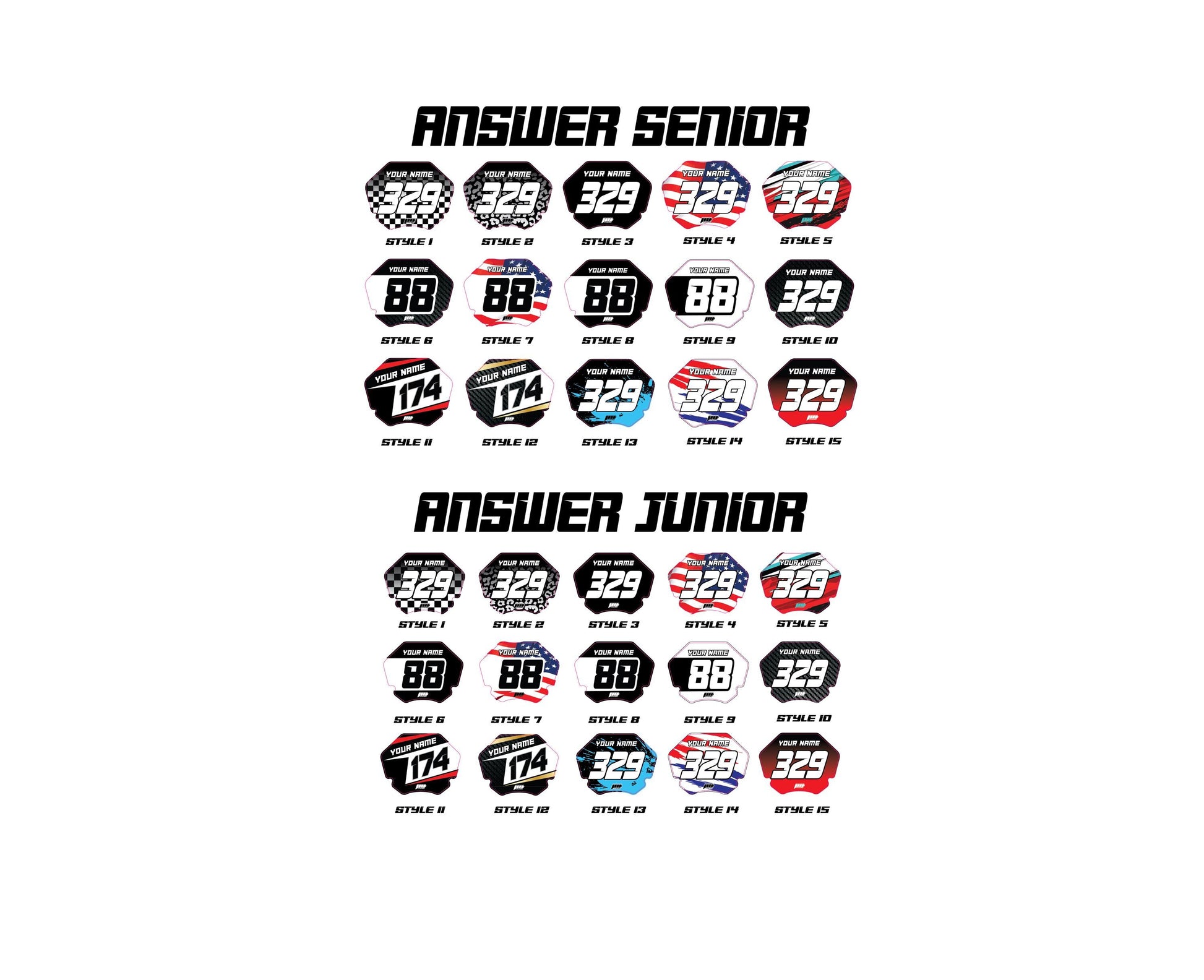 BMX Answer Style Number Plate Decals: Personalized Plates, BMX Graphics | Fast Shipping