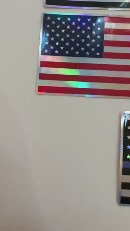 Holographic USA Flag Decal: Waterproof American Bumper Sticker