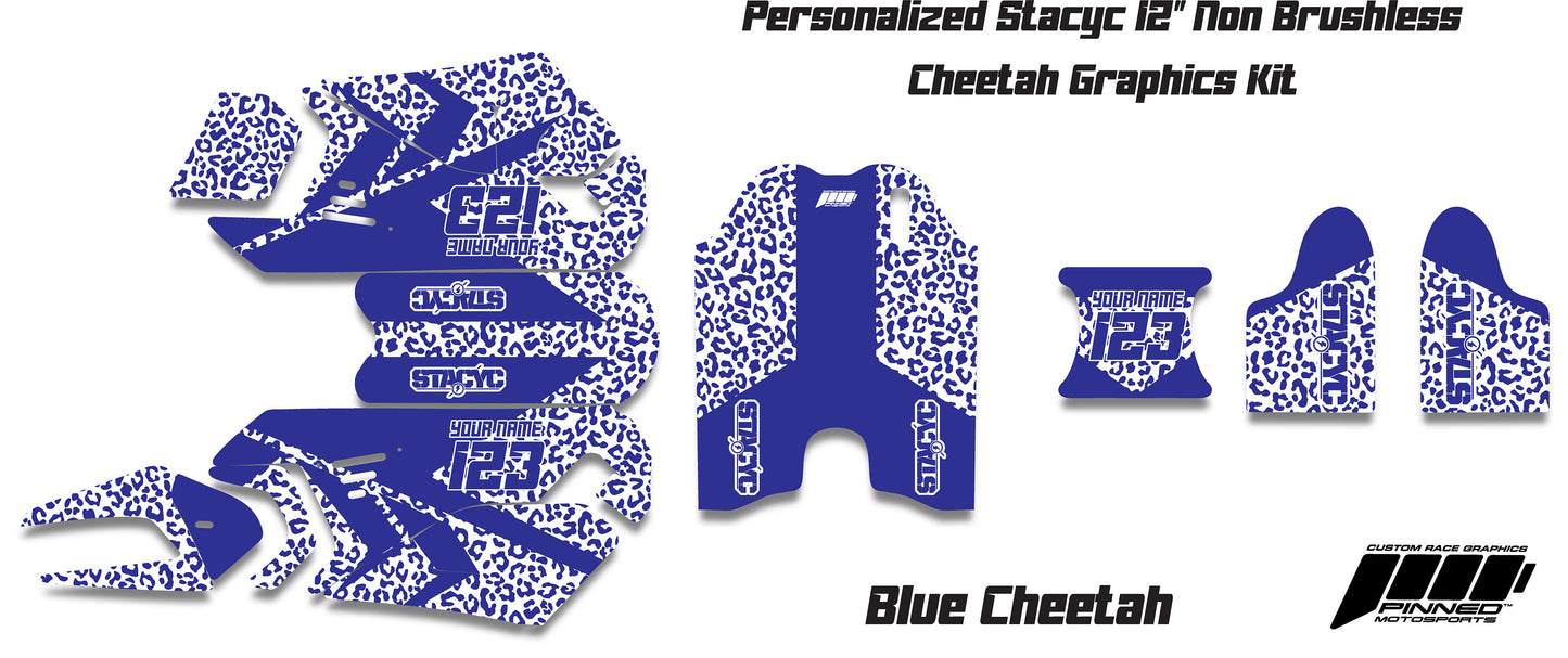 Personalized 12" Stacyc Cheetah Graphics kit, 12" Stacyc Custom Graphics, Stacyc Graphics Kit, 12" Non Brushless Stacyc Decals