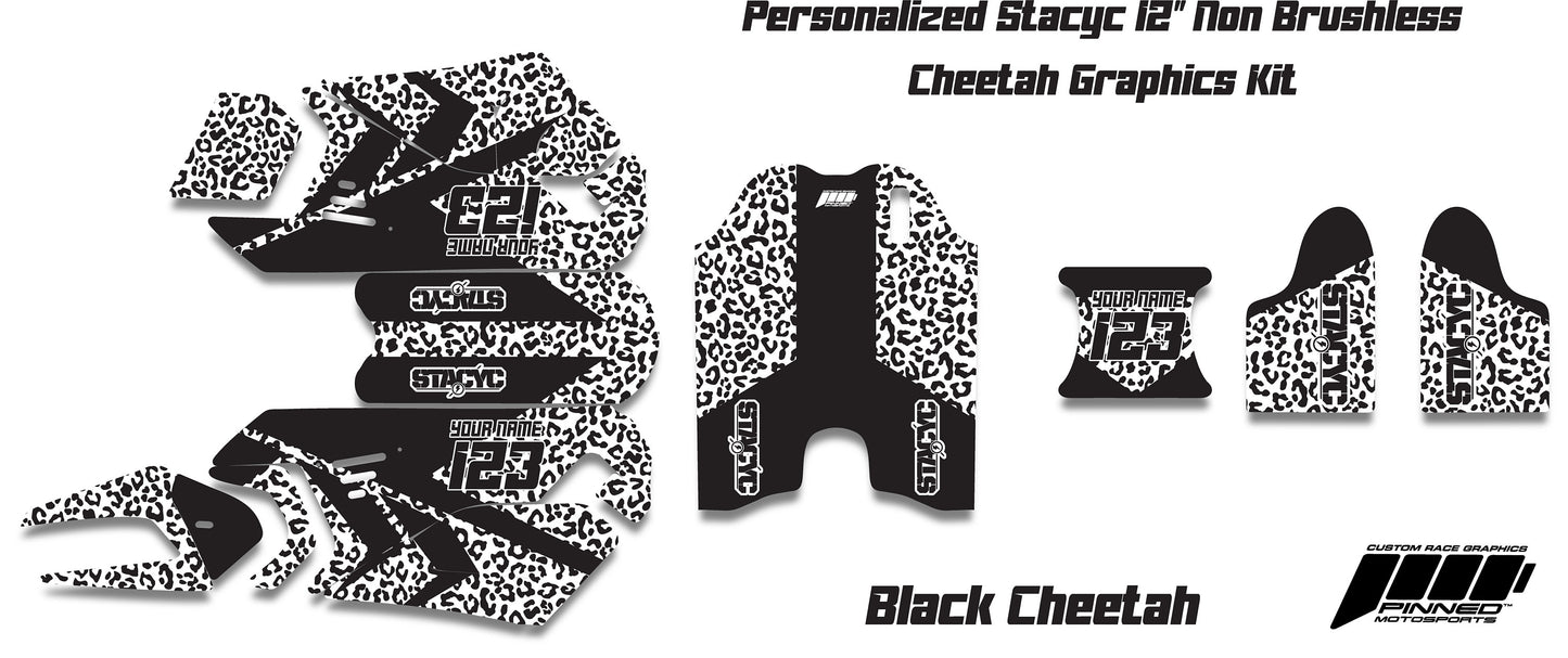 Personalized 12" Stacyc Cheetah Graphics kit, 12" Stacyc Custom Graphics, Stacyc Graphics Kit, 12" Non Brushless Stacyc Decals