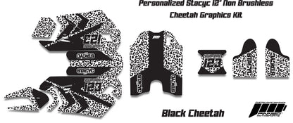 Personalized 12" Stacyc Cheetah Graphics kit, 12" Stacyc Custom Graphics, Stacyc Graphics Kit, 12" Non Brushless Stacyc Decals