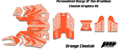 Personalized 12" Stacyc Cheetah Graphics kit, 12" Stacyc Custom Graphics, Stacyc Graphics Kit, 12" Non Brushless Stacyc Decals