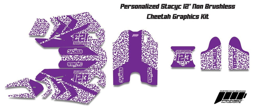 Personalized 12" Stacyc Cheetah Graphics kit, 12" Stacyc Custom Graphics, Stacyc Graphics Kit, 12" Non Brushless Stacyc Decals