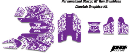 Personalized 12" Stacyc Cheetah Graphics kit, 12" Stacyc Custom Graphics, Stacyc Graphics Kit, 12" Non Brushless Stacyc Decals