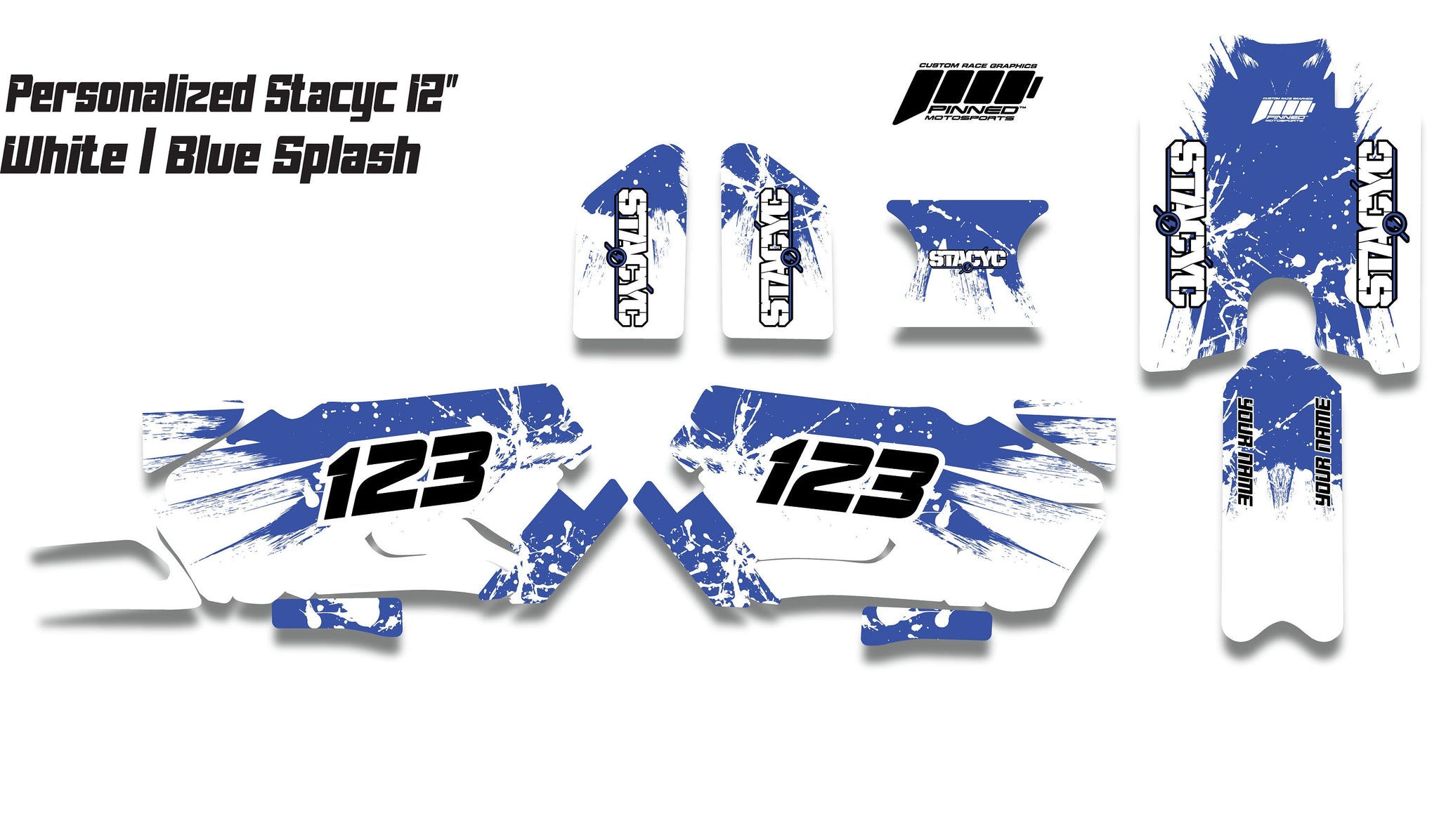Personalized 12" Brushless Stacyc Splash Graphics kit, 12" Stacyc Custom Graphics, Stacyc Graphics Kit, 12" Brushless Stacyc Decals